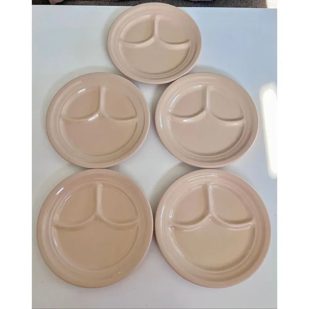 Set of 5 Vintage Homer Laughlin China Restaurant Ware Divided Plate Tan 9 3/4"